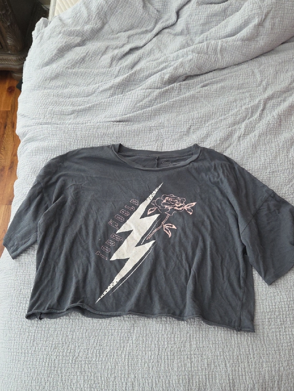 Grayson Threads  Graphic Crop Tee with Cream Lightning and Pink Rose
